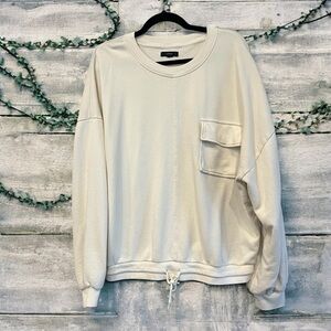 J. Crew Cream Oversized Pullover Pocket Sweatshirt.